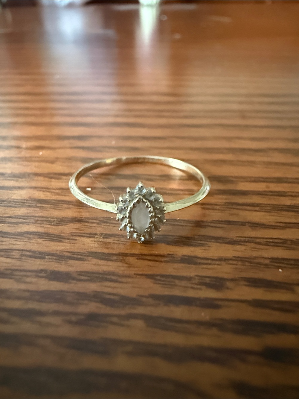 Delicate Gold Rose Quartz Halo Ring - Women Jewelry Size 6 9k